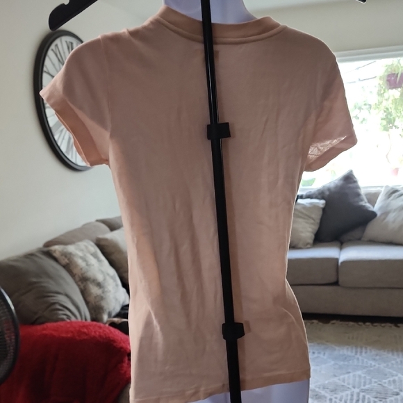 L’AGENCE Beige V-Neck Short Sleeve Tee Neutral Basic Top - Picture 3 of 7